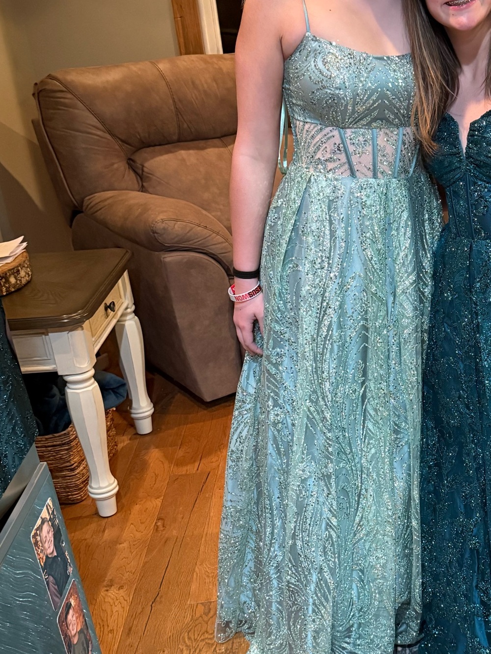 Girls' Teal Sparkle Prom Dress